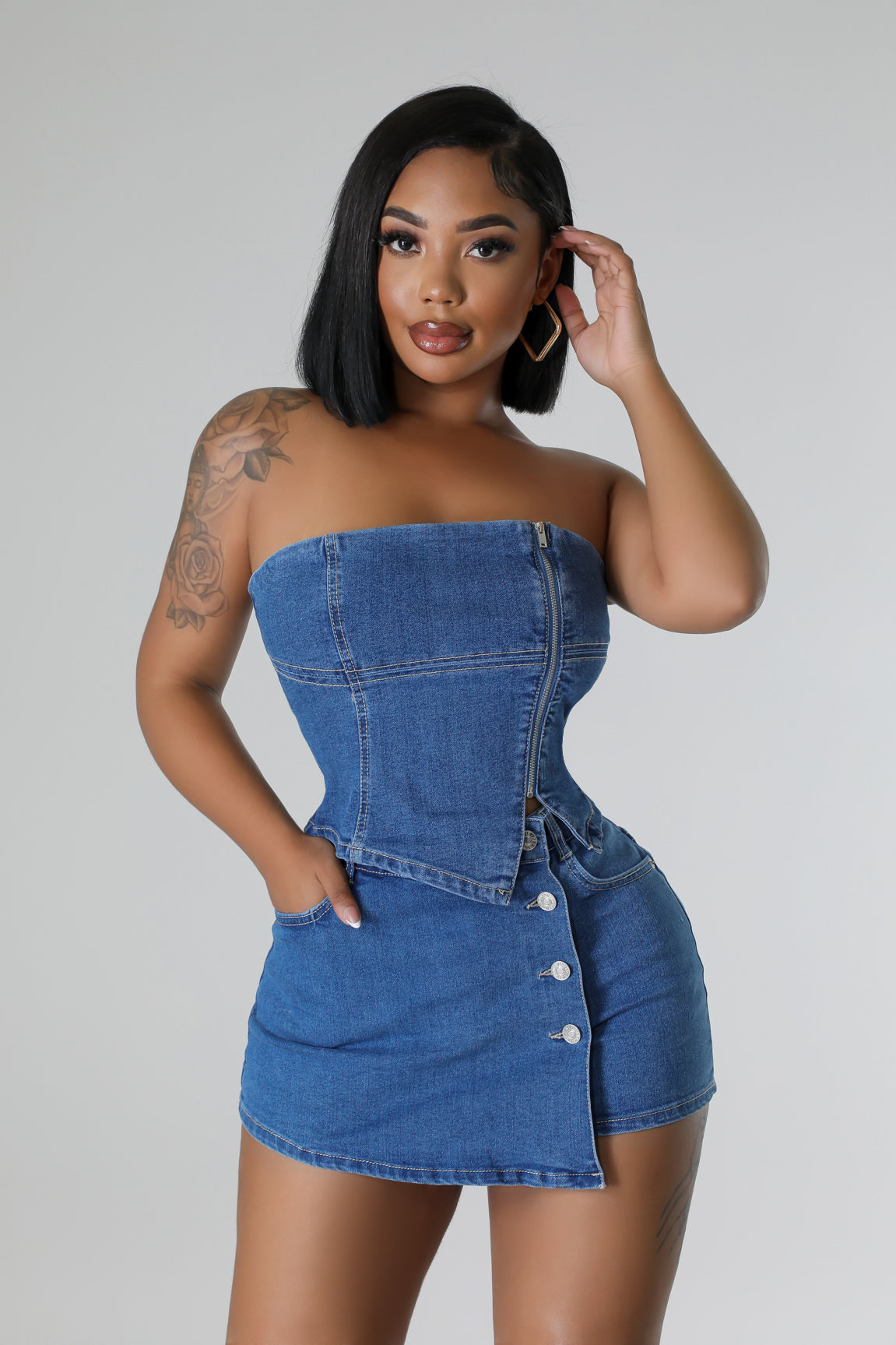 Denim taste skort set